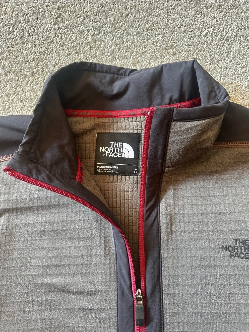 The North Face Gray and Black Lightweight Softshell Jacket with Red Trim
